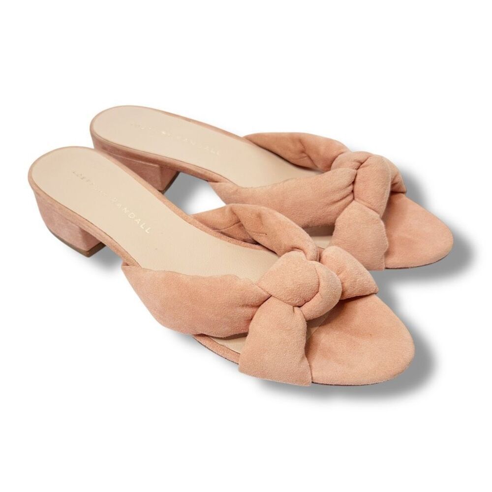 Loeffler Randall Elsie Suede Knot Slide Block Heeled Sandal in Melon Size 7.5 B